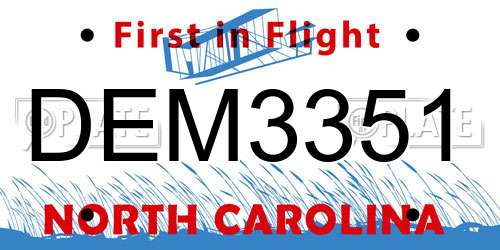 DEM3351 North Carolina License Plate