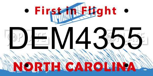 DEM4355 North Carolina License Plate