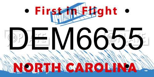 DEM6655 North Carolina License Plate