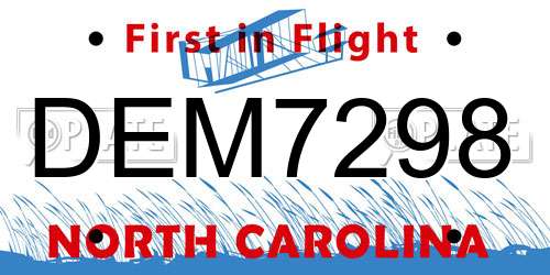 DEM7298 North Carolina License Plate