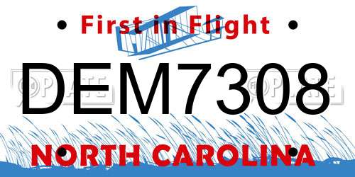 DEM7308 North Carolina License Plate