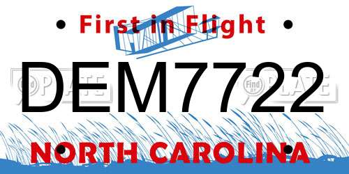 DEM7722 North Carolina License Plate