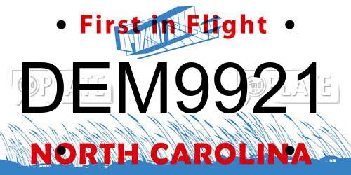 DEM9921 North Carolina License Plate