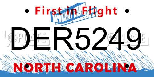 DER5249 North Carolina License Plate