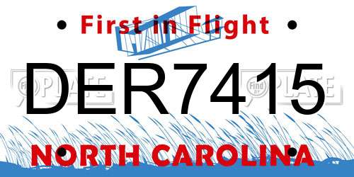 DER7415 North Carolina License Plate