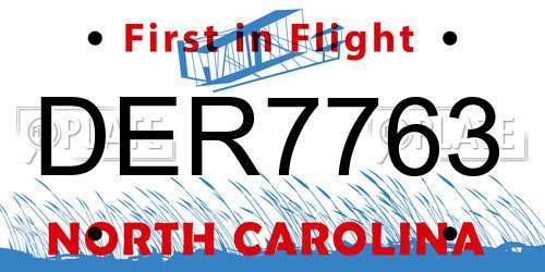DER7763 North Carolina License Plate
