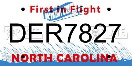 DER7827 North Carolina License Plate