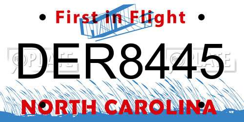 DER8445 North Carolina License Plate