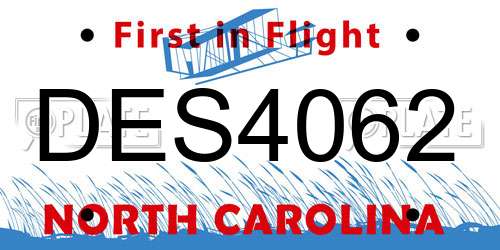 DES4062 North Carolina License Plate