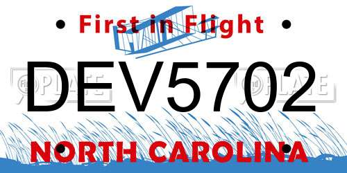 DEV5702 North Carolina License Plate