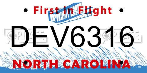 DEV6316 North Carolina License Plate