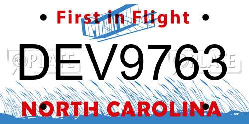 DEV9763 North Carolina License Plate