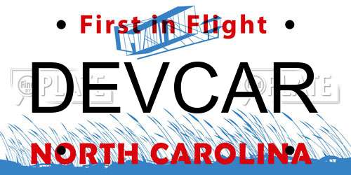 DEVCAR North Carolina License Plate