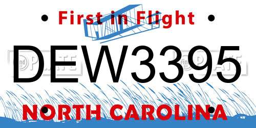 DEW3395 North Carolina License Plate