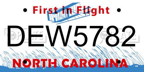 DEW5782 North Carolina License Plate