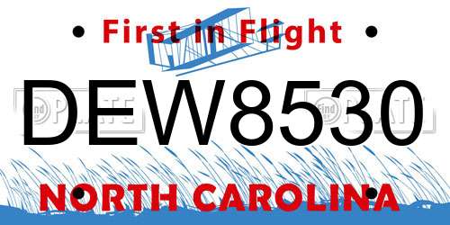 DEW8530 North Carolina License Plate