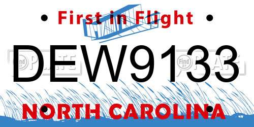 DEW9133 North Carolina License Plate