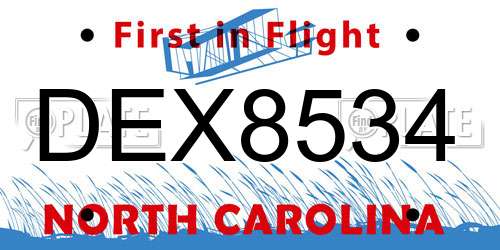 DEX8534 North Carolina License Plate
