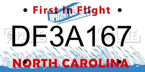DF3A167 North Carolina License Plate