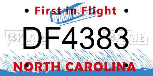 DF4383 North Carolina License Plate