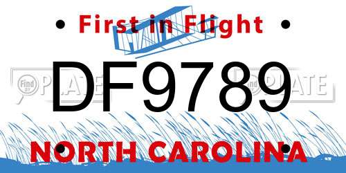 DF9789 North Carolina License Plate
