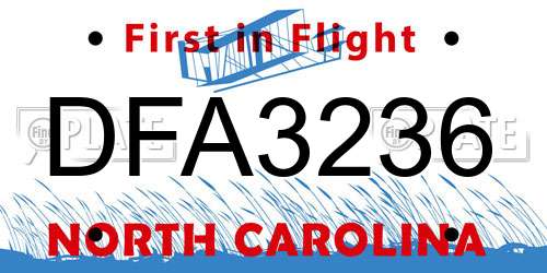 DFA3236 North Carolina License Plate