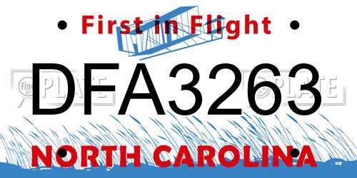 DFA3263 North Carolina License Plate