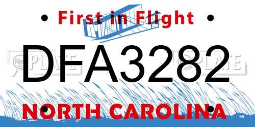 DFA3282 North Carolina License Plate