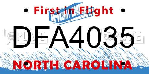 DFA4035 North Carolina License Plate