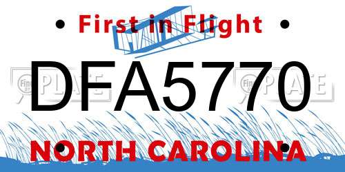 DFA5770 North Carolina License Plate
