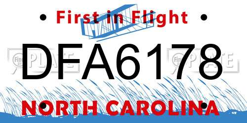 DFA6178 North Carolina License Plate