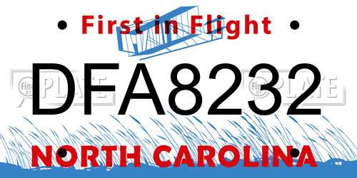DFA8232 North Carolina License Plate