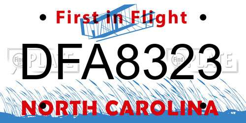 DFA8323 North Carolina License Plate