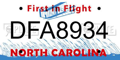DFA8934 North Carolina License Plate