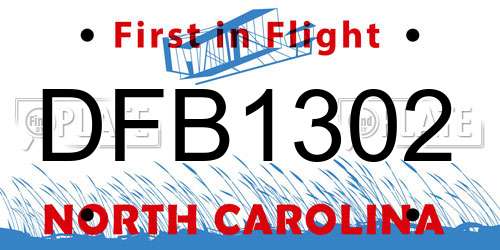 DFB1302 North Carolina License Plate