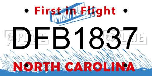 DFB1837 North Carolina License Plate