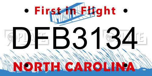 DFB3134 North Carolina License Plate