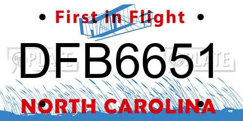 DFB6651 North Carolina License Plate