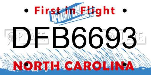 DFB6693 North Carolina License Plate