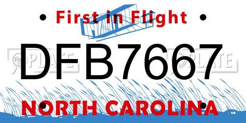 DFB7667 North Carolina License Plate