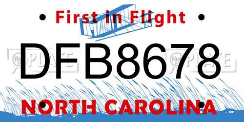 DFB8678 North Carolina License Plate