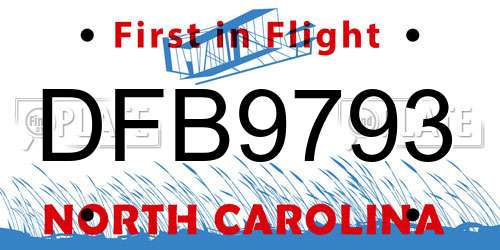 DFB9793 North Carolina License Plate