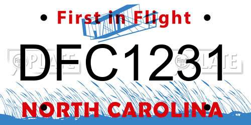 DFC1231 North Carolina License Plate