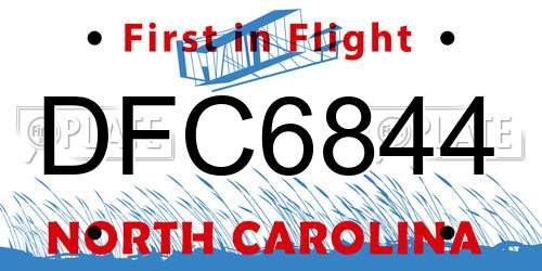 DFC6844 North Carolina License Plate