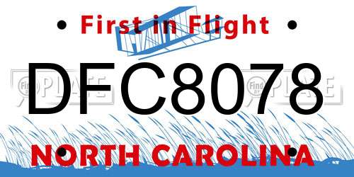 DFC8078 North Carolina License Plate