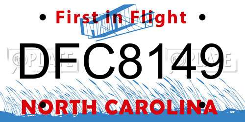 DFC8149 North Carolina License Plate
