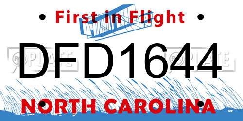 DFD1644 North Carolina License Plate