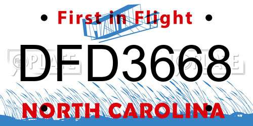 DFD3668 North Carolina License Plate