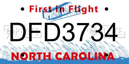 DFD3734 North Carolina License Plate