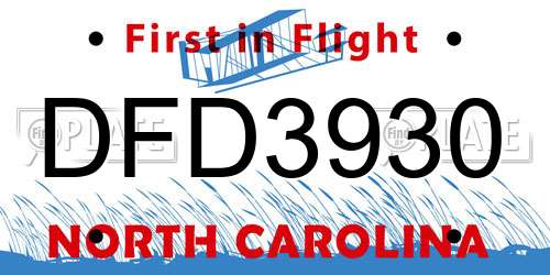 DFD3930 North Carolina License Plate